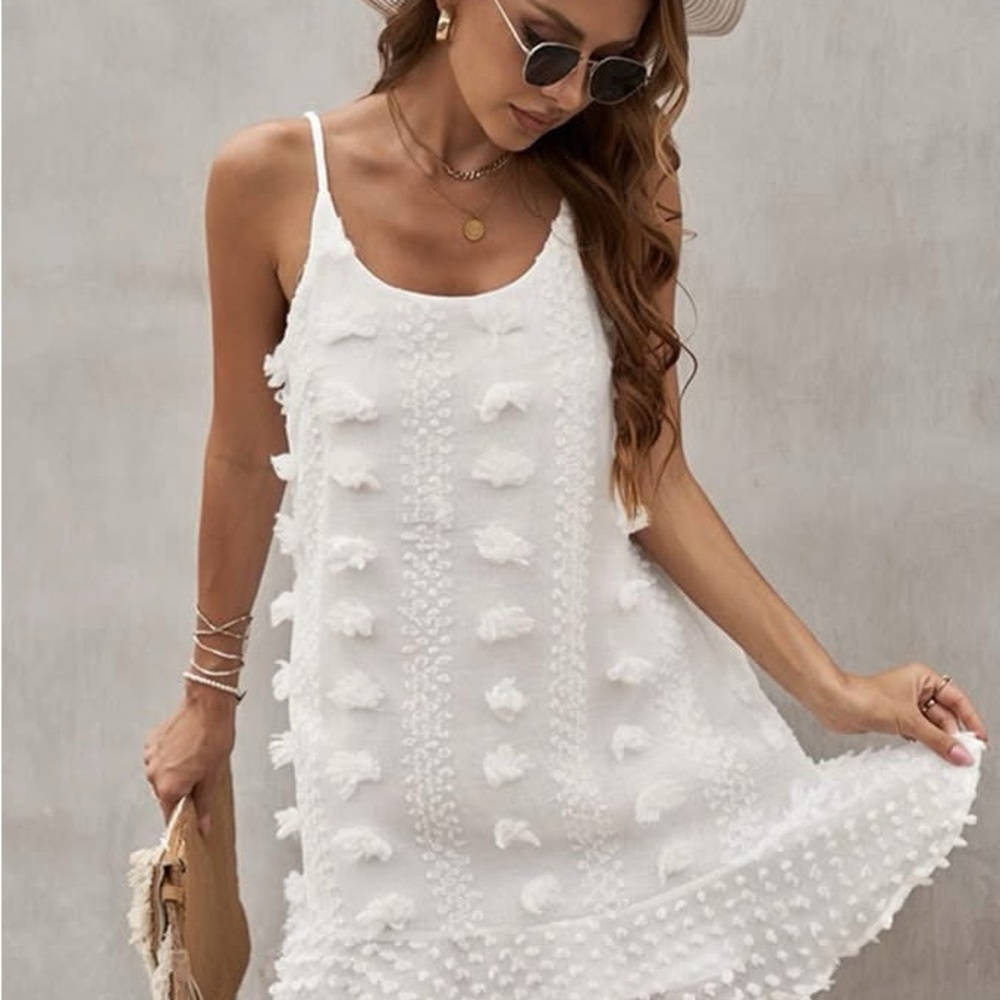 White Textured Sleeveless Dress